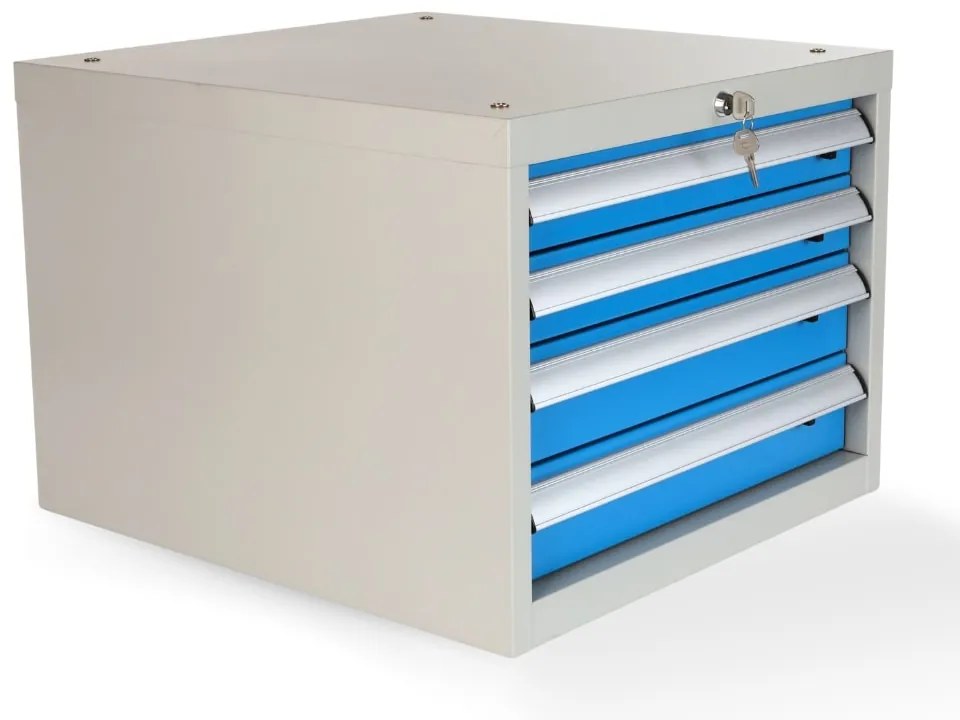Dulap pentru masa atelier Solid, 4 sertare, albastru - ral 5012
