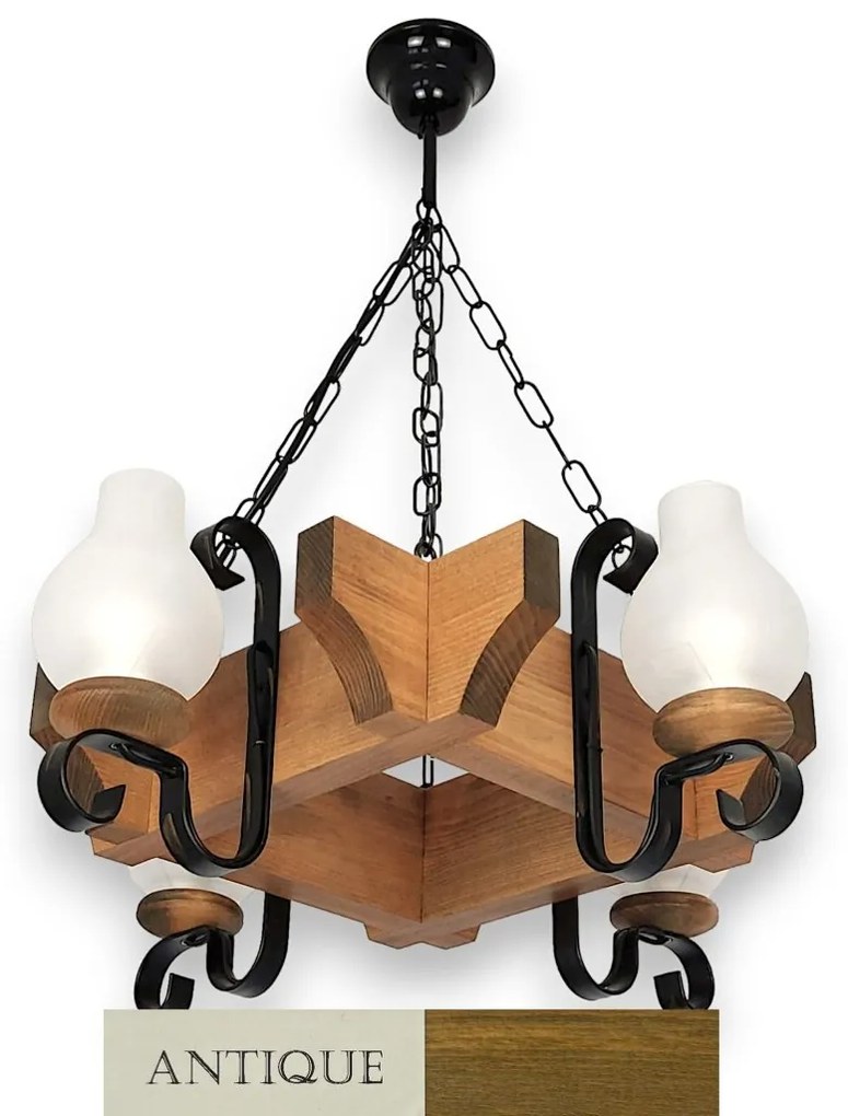 Candelabru rustic fabricat manual din lemn dim.50x50cm, 4 brate Queen WOOD-QU-SP4