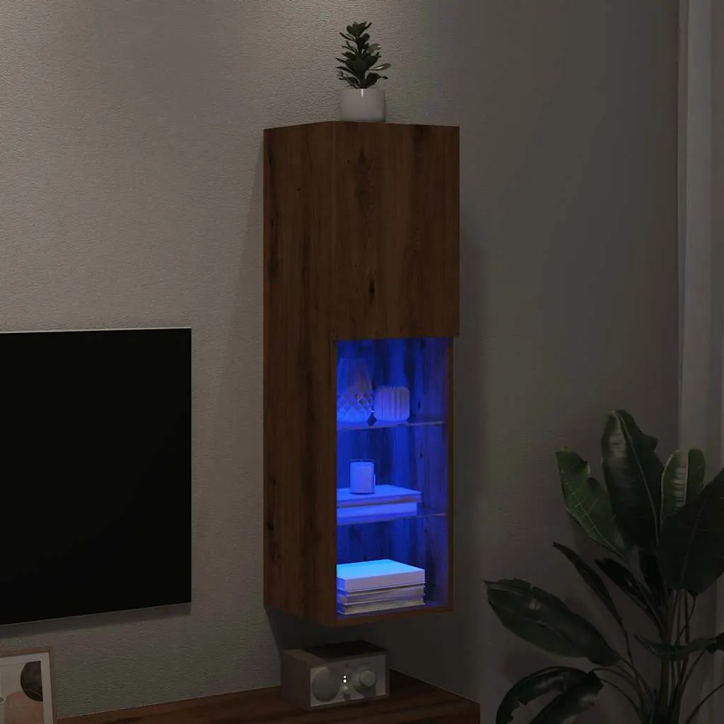vidaXL Comodă TV cu lumini LED, stejar artizanal, 30,5x30x102 cm