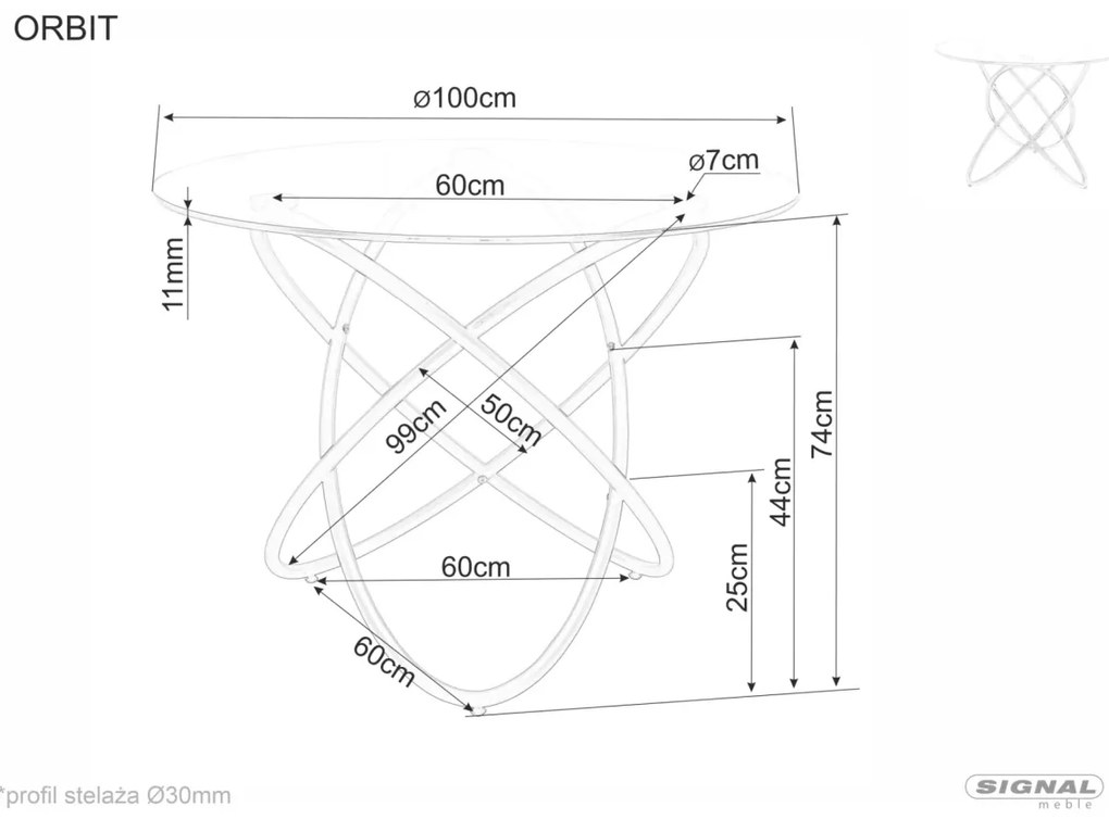 Masa Orbit transparent/negru ø100 cm