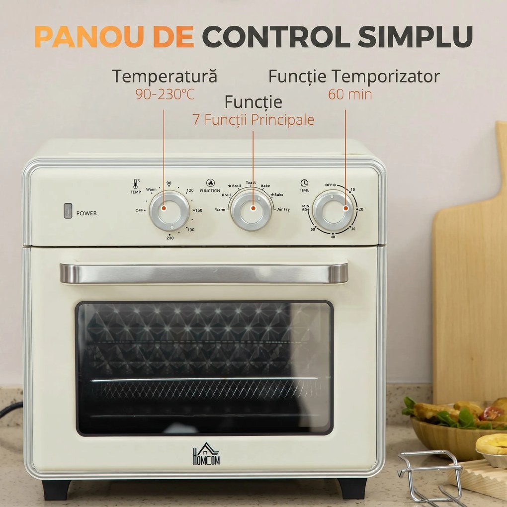 HOMCOM Mini Cuptor 5-in-1, Capacitate 20 L, 1400W, 1 Grătar, 1 Tavă, Timer 60 Min | Aosom Romania