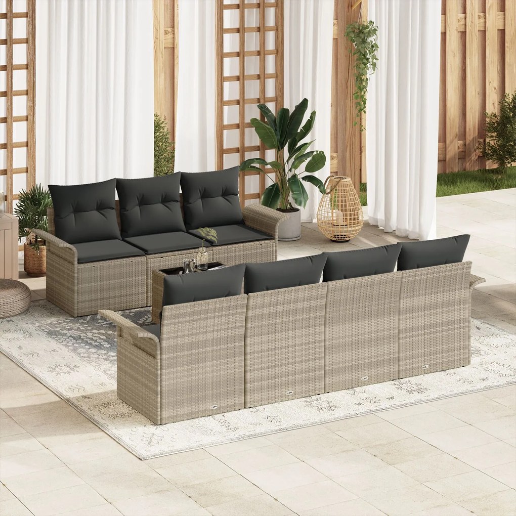 vidaXL Set de Sofa de Grădină cu Perne Gri Deschis Poliratan