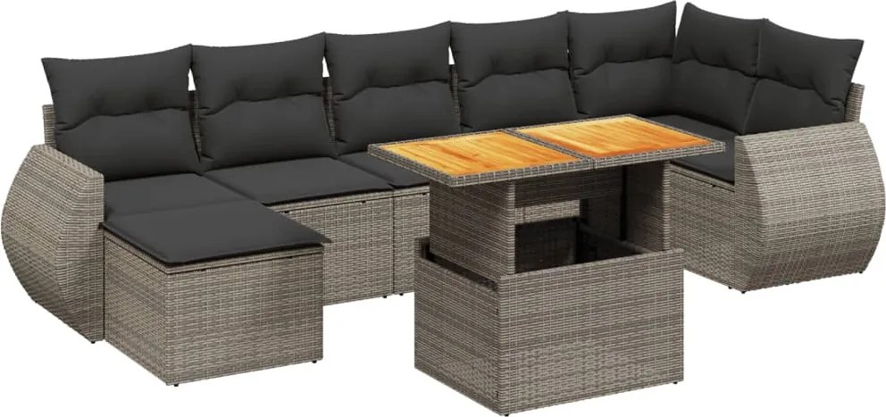 vidaXL Set canapele de grădină cu perne, 8 piese, gri, poliratan