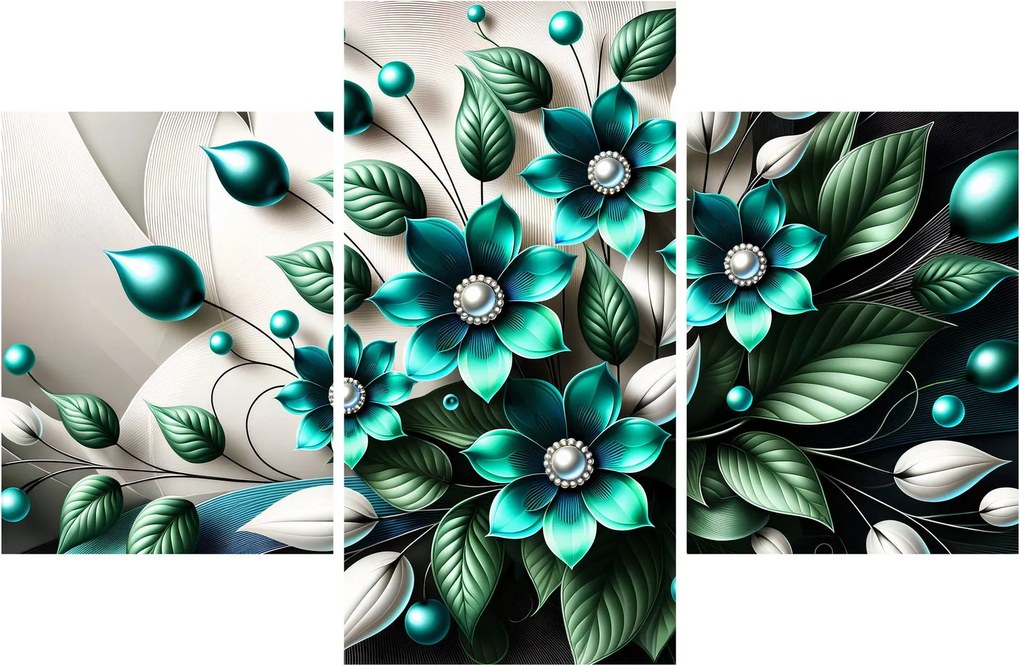 Tablou - Flori turcoaz 3D (90x60 cm)
