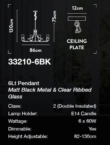 Candelabru modern design elegant Belle negru/clar