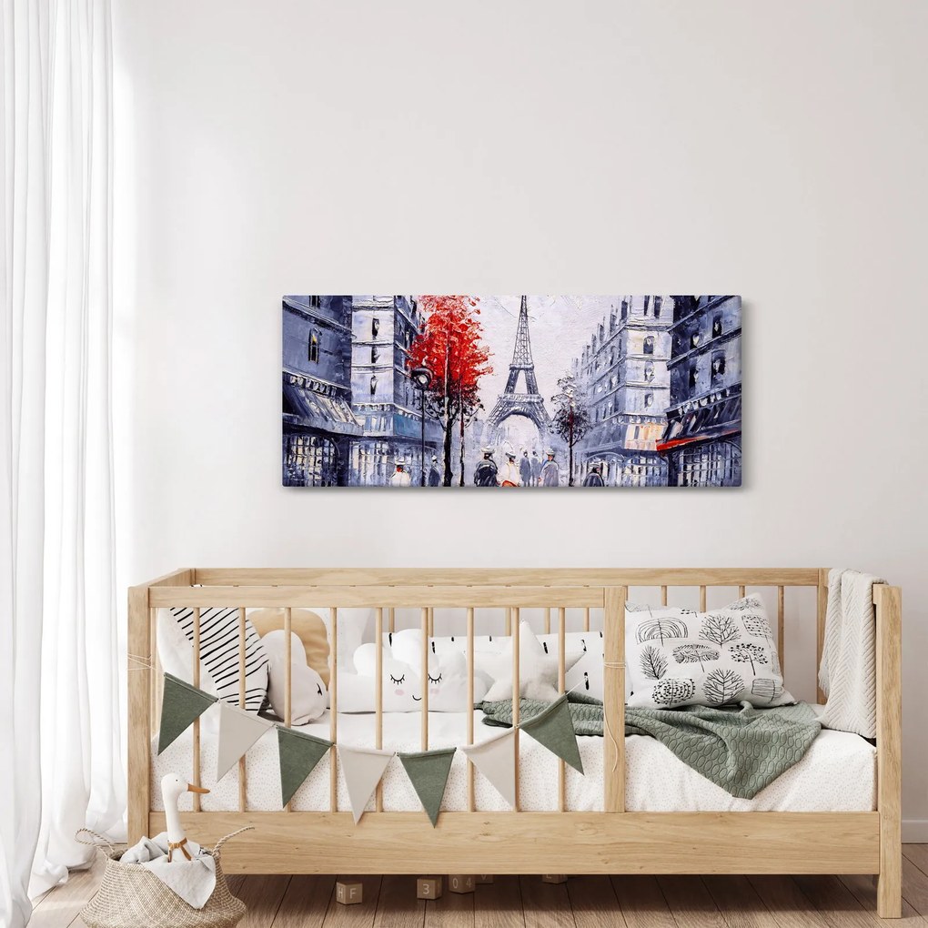 Tablou - Străzi din Paris, pictură în ulei (120x50 cm)