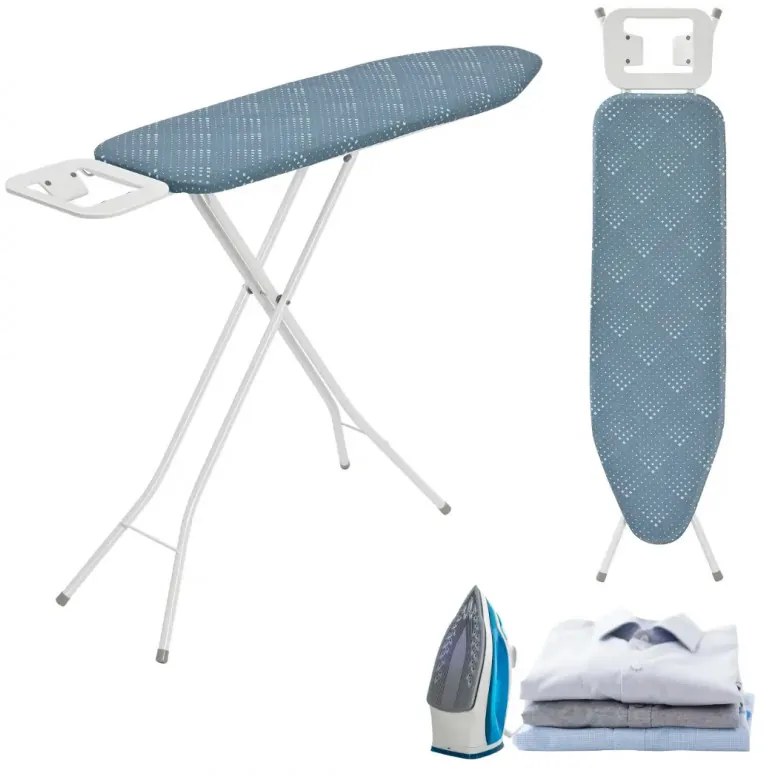 Masă de călcat Kinghoff KH 1938, 107.5x30.5 cm, 4 poziții de reglare, Suport pentru fier de călcat, albastru
