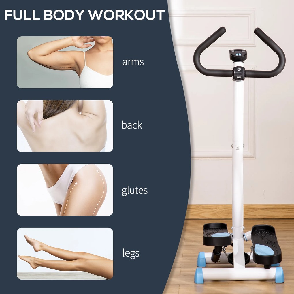 HOMCOM Stepper cu Mâner și Monitor LCD, Stepper pentru Fitness Acasă cu Pedale Antiderapante, 55x44x108 cm, Alb | Aosom Romania
