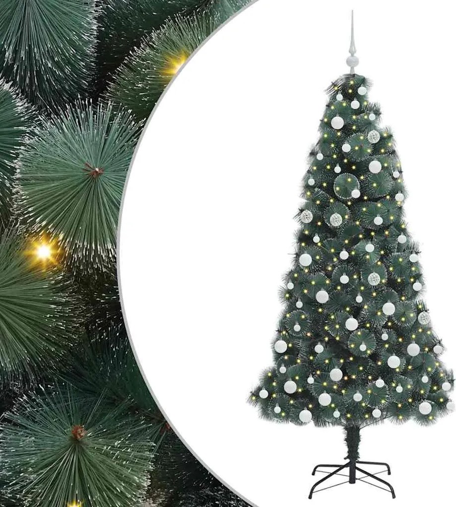vidaXL Brad Christmas artificial pre-iluminat cu set de globuri 180 cm