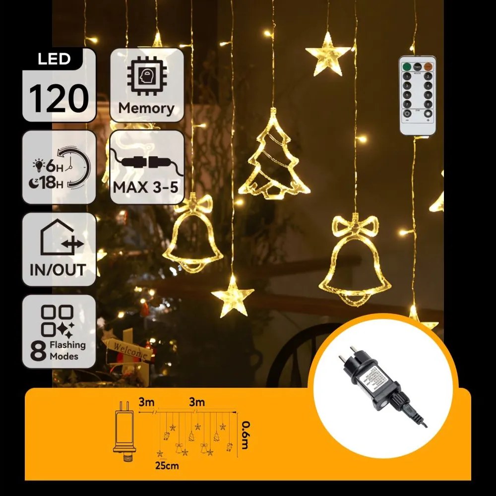 Aigostar - LED șir luminos de Crăciun pentru exterior 120xLED/6W/230V/8 funcții 3x0,6m IP44 alb cald+telecomandă