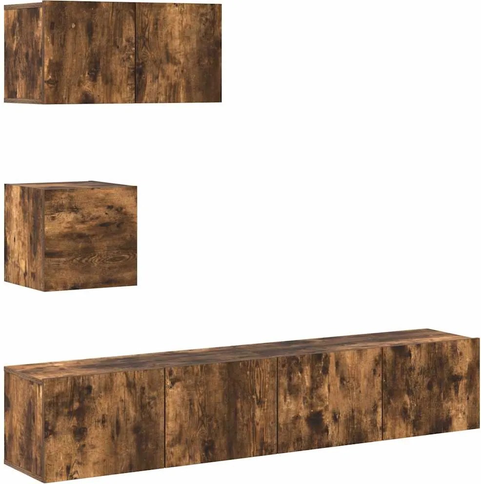 vidaXL Set dulapuri TV, 4 piese, stejar fumuriu, lemn prelucrat