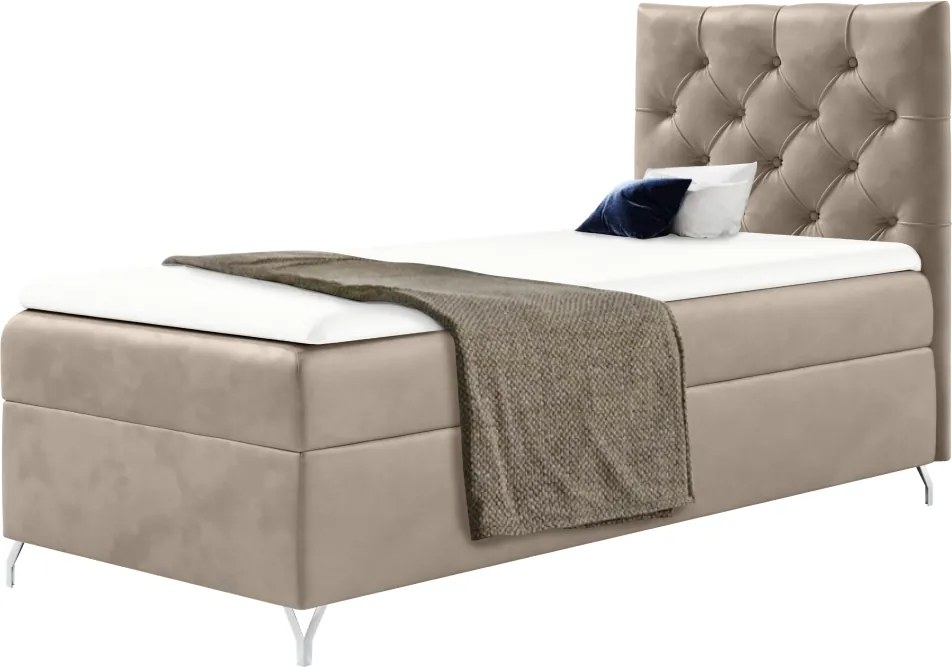 Pat cu boxspring, 90x200, ţesătură bej Velvet, pe dreapta, GULIETTE + cadou