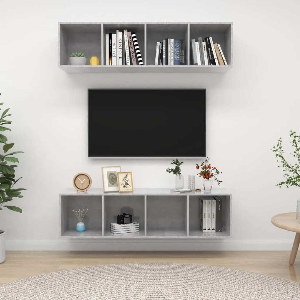 vidaXL Dulapuri TV montate pe perete, 2 buc, gri beton, lemn prelucrat