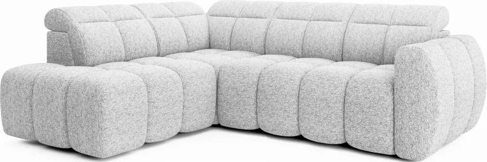 Colțar gri deschis extensibil/cu spațiu de depozitare cu tapițerie din țesătură bouclé (cu colț pe partea stângă/în formă de ”L”) Falconn – ELTAP