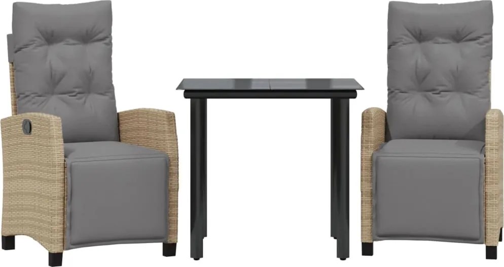 vidaXL Set de masă pentru grădină, 3 piese, cu perne, bej, poliratan