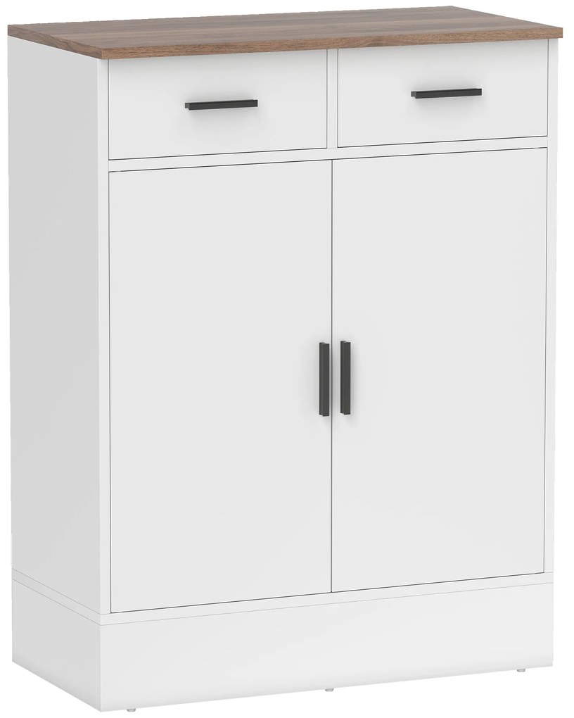 HOMCOM Bufet Modern cu 2 Sertare și Dulap cu 2 Uși Alb și Lemn | Aosom Romania