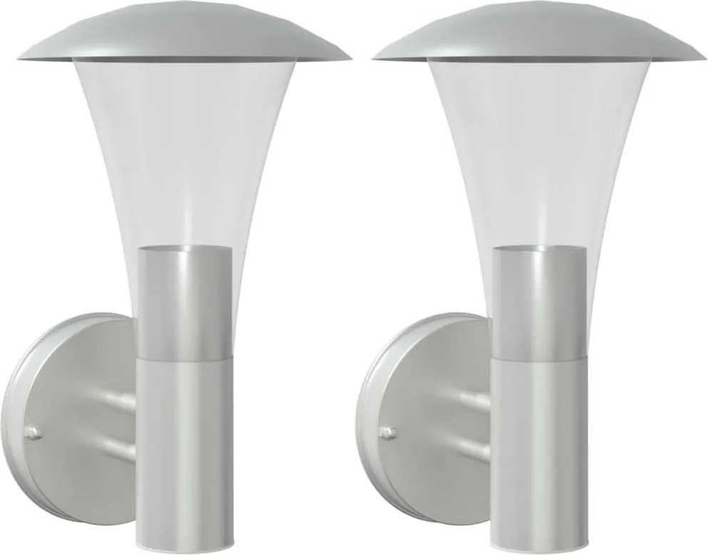 vidaXL Corpuri de iluminat exterior de perete 2 buc argintiu oțel inox