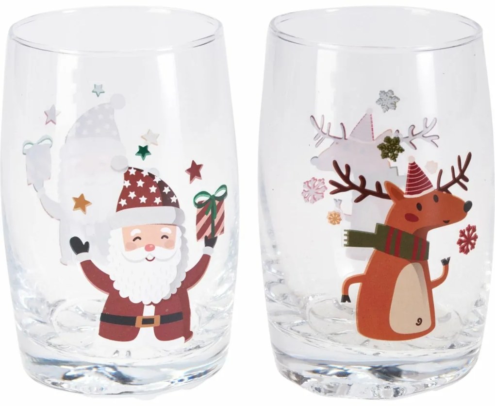 Set de 2 pahare cu Moș Crăciun și Renul 250 ml