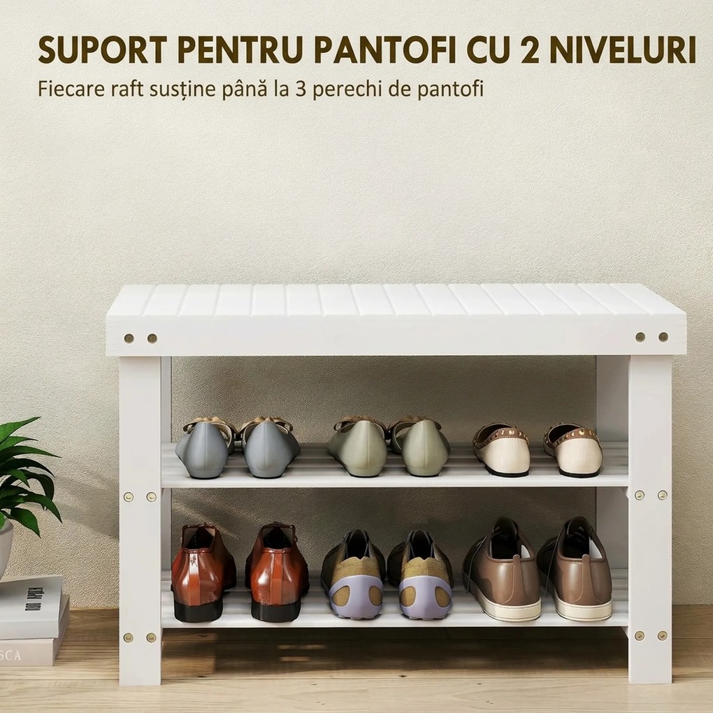 HOMCOM Pantofar tip Băncuță pentru Hol cu 3 Niveluri, 70x28x45 cm, Lemn natural | Aosom Romania