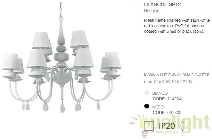 Candelabru 12 brate diametru 92cm BLANCHE SP12 BIANCO 114224
