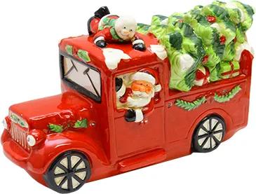 Decoratiune Santa's Car din ceramica rosie 34x19 cm