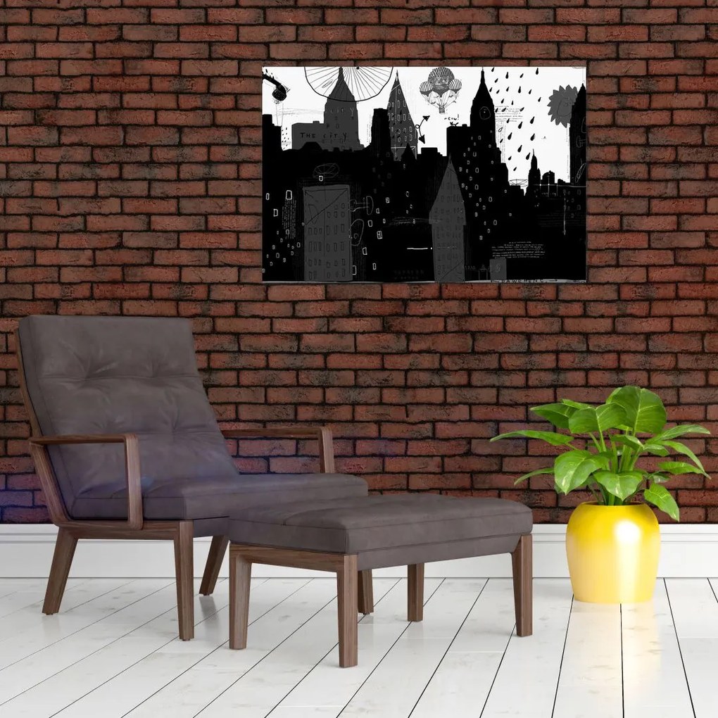 Tablou - Oraș cu inscripții și modele (90x60 cm)