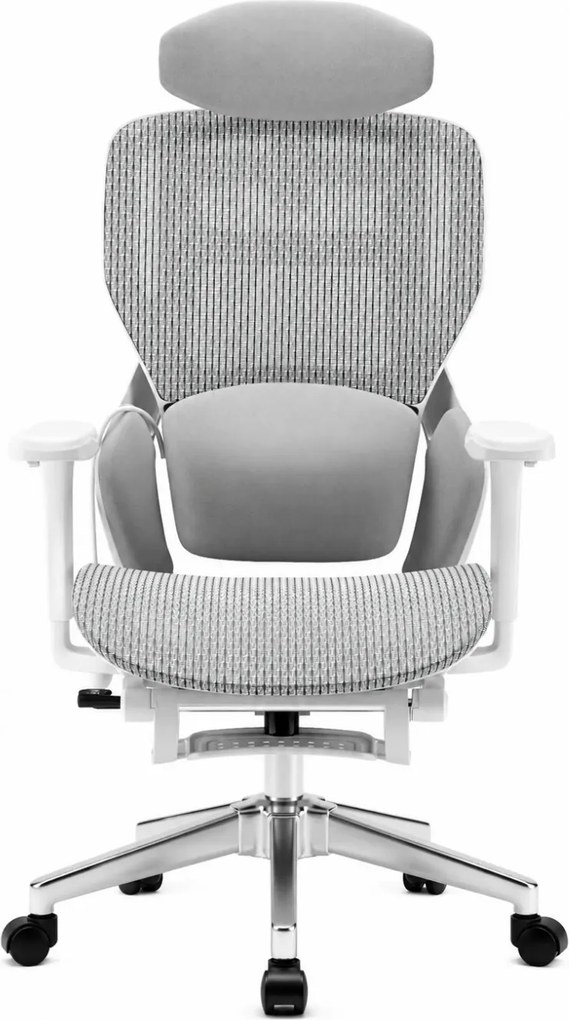 MONZA E16 Executive – Scaun Ergonomic Premium, Reglaje Avansate, Suport Lombar Reglabil pe Înălțime, Tetieră Reglabilă, Cotiere 3D, Șezut Extensibil, Reclinare 135°, Suport pentru Picioare și Bază Metalică, Mesh, Gri