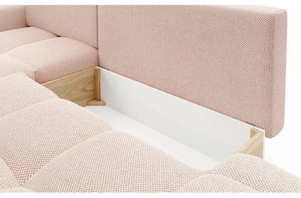 Colțar extensibil tapițat ALMADA, formă L, cu spațiu de depozitare, versiune stânga, roz