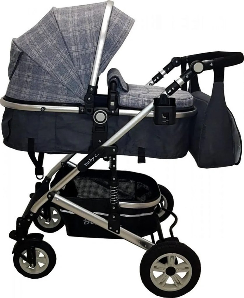 Carucior nou nascuti 3 in 1 Baby Care™ PRO 531 , geanta Bebe, Cadru Aluminiu, Amortizoare, Roti din cauciuc plin AVE, Landou, Scoica auto, Spatar