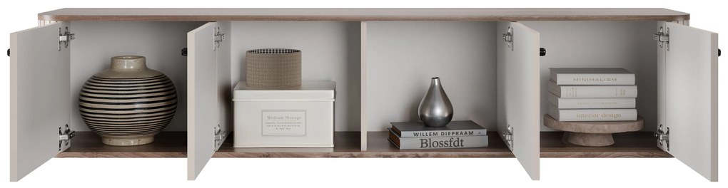 Dulap TV suspendată Vesper 4D 187 cm - cașmir / nuc / mânere negre