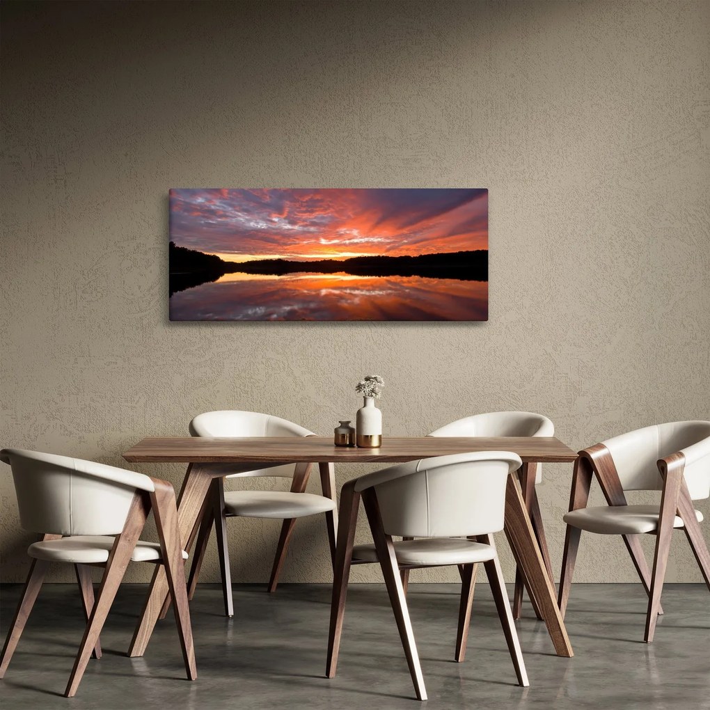 Tablou - Apus de soare peste lac (120x50 cm)