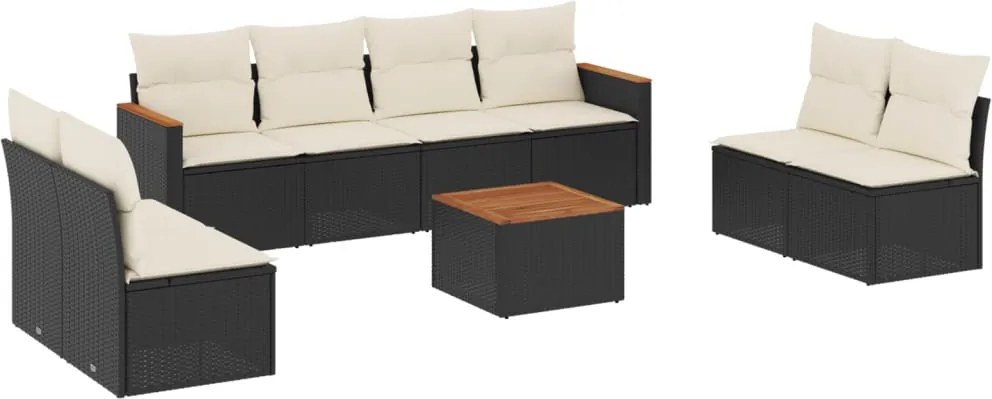 vidaXL Set mobilier de grădină cu perne, 9 piese, negru, poliratan