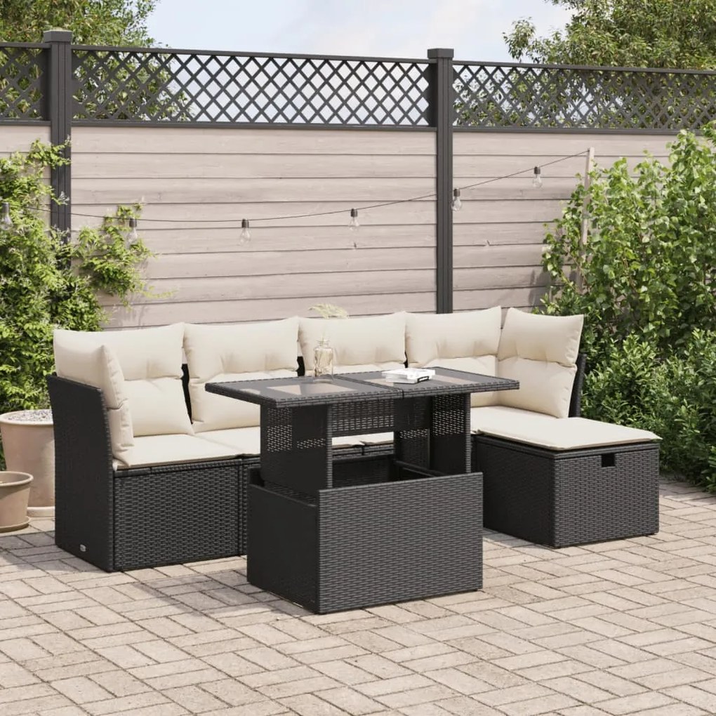 3326137 vidaXL Set mobilier de grădină cu perne, 6 piese, negru, poliratan