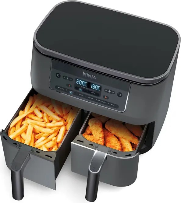 Friteuza dubla cu aer cald Ninja DZ300EU, 7,6 L, 6 programe, Timer, Zone independente, Gri