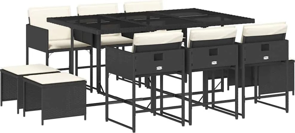 vidaXL Set mobilier de exterior cu perne, 11 piese, negru, poliratan