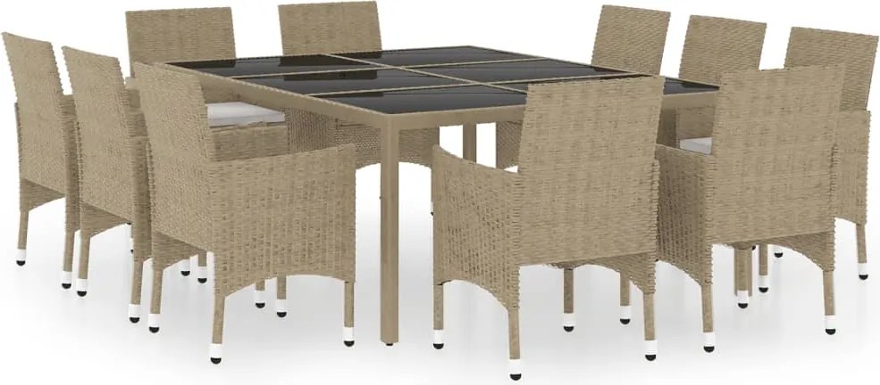 vidaXL Set mobilier de grădină, 11 piese, bej, poliratan