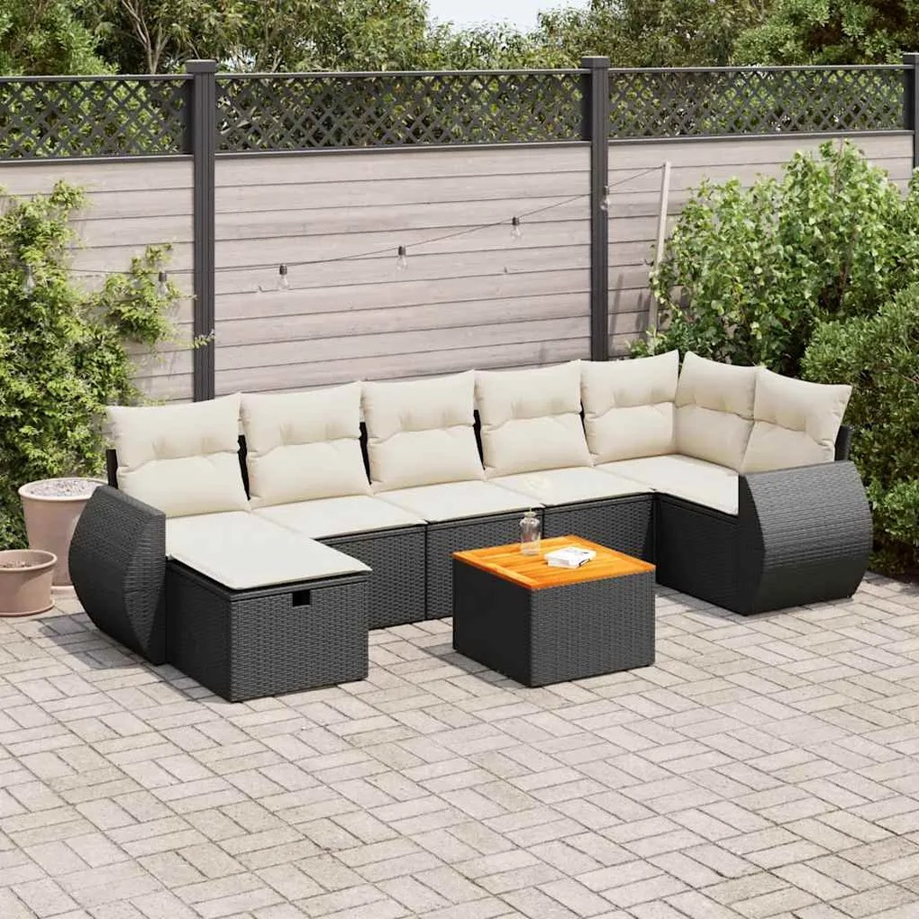 3325850 vidaXL Set mobilier de grădină cu perne, 8 piese, negru, poliratan