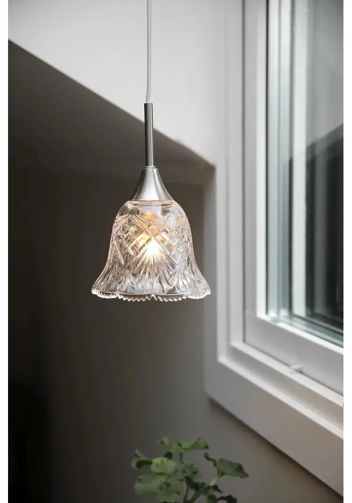 Lustră argintie cu abajur din sticlă ø 13,5 cm Luna – Markslöjd