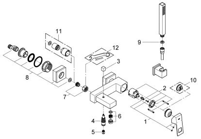 GROHE EUROCUBE 23141000 - Baterie pentru cadă DN 15, crom lucios