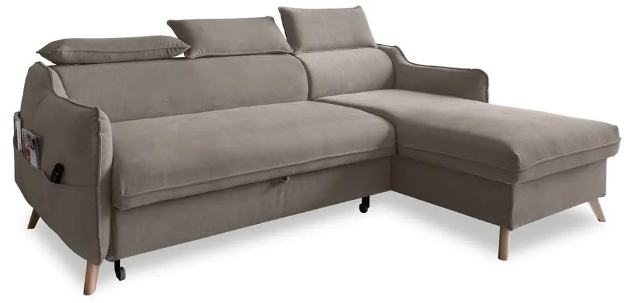 Colțar maro deschis extensibil cu tapițerie din catifea (cu colț pe partea dreaptă) Sweet Harmony – Miuform