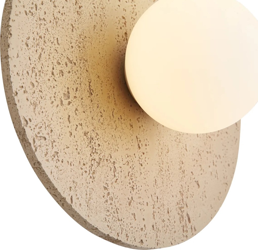Lampă de perete Japandi Piatră Naturală Rotundă cu Sticlă Opal - Josie