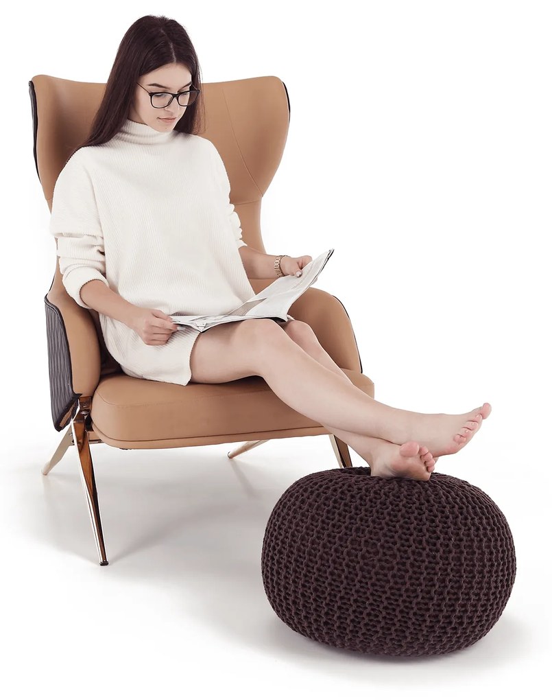Fotoliu de lux de design, piele ecologică camel / neagră, ARTES