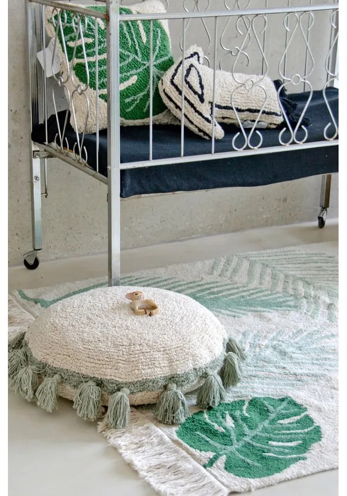Covor pentru copii verde/crem lavabil/țesut manual din bumbac 140x200 cm Tropical Green – Lorena Canals