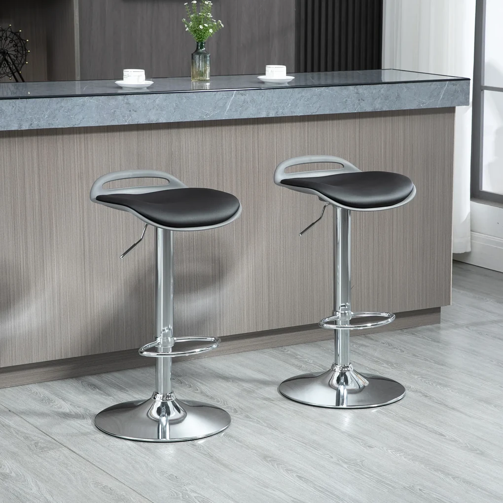 HOMCOM Set de 2 Scaune de Bar cu Înălțime Reglabilă și Suport pentru Picioare, 39x41x68-88 cm, Negru | Aosom Romania