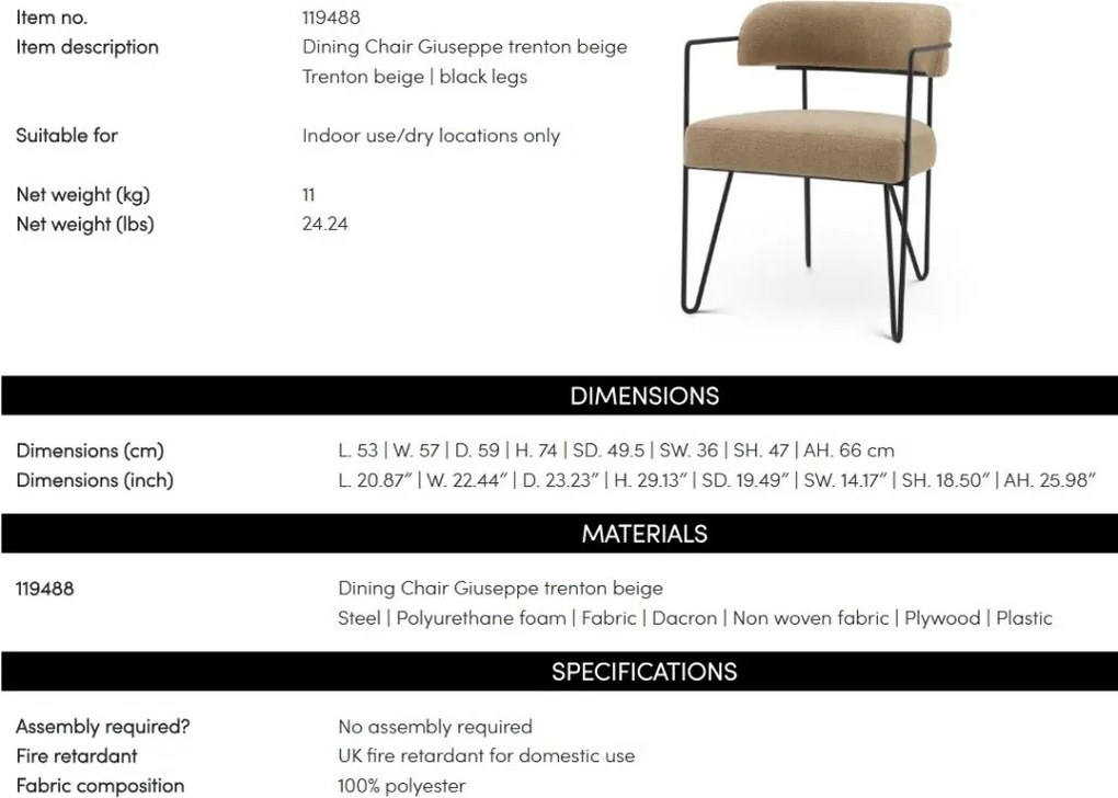 Scaun design elegant LUX, Trenton bej, Giuseppe, 119488 HZ