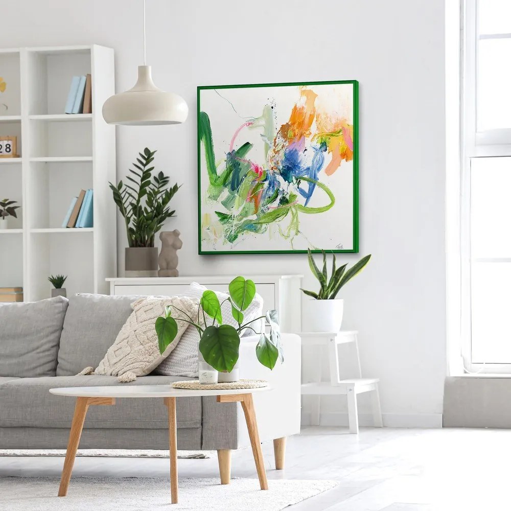 Tablou cu detalii pictate manual 102x102 cm Confidential Green – Malerifabrikken