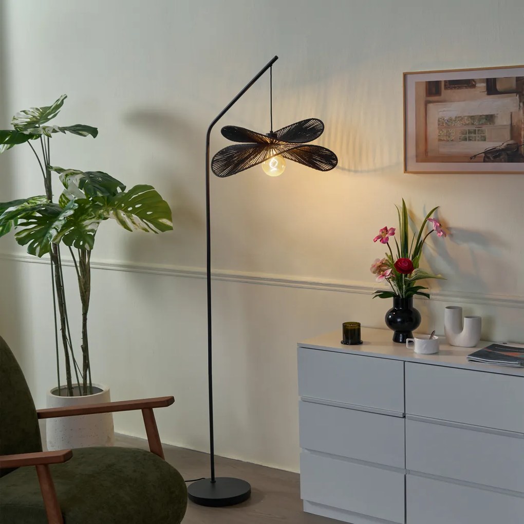 Lampă de podea Art Deco neagră cu abajur negru - Nest