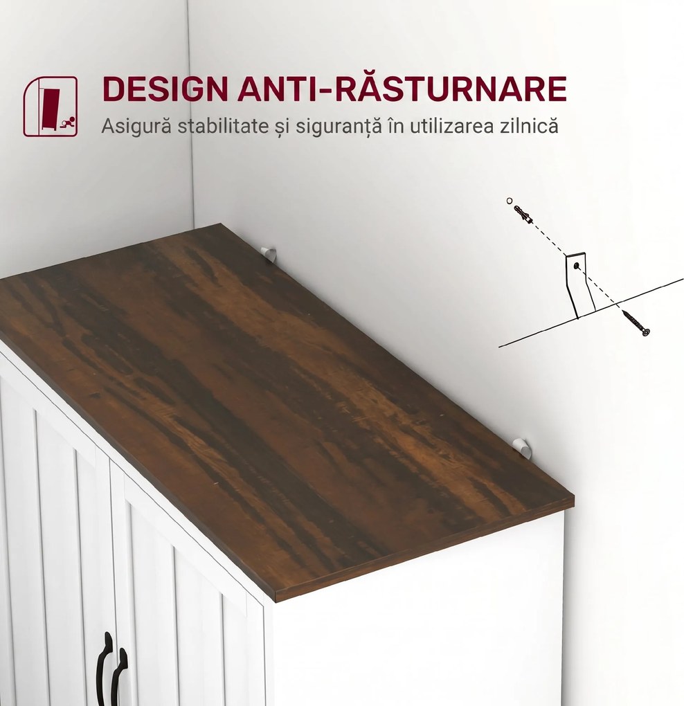 HOMCOM Bufet Modern pentru Bucătărie, Mobilier cu 2 Uși și Raft Reglabil din Lemn, 80x39,7x80 cm, Alb | Aosom Romania