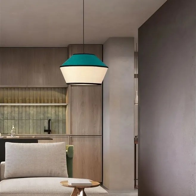 Lustra cu abajur stratifiat catifea Teal cu hartie naturala VELISS