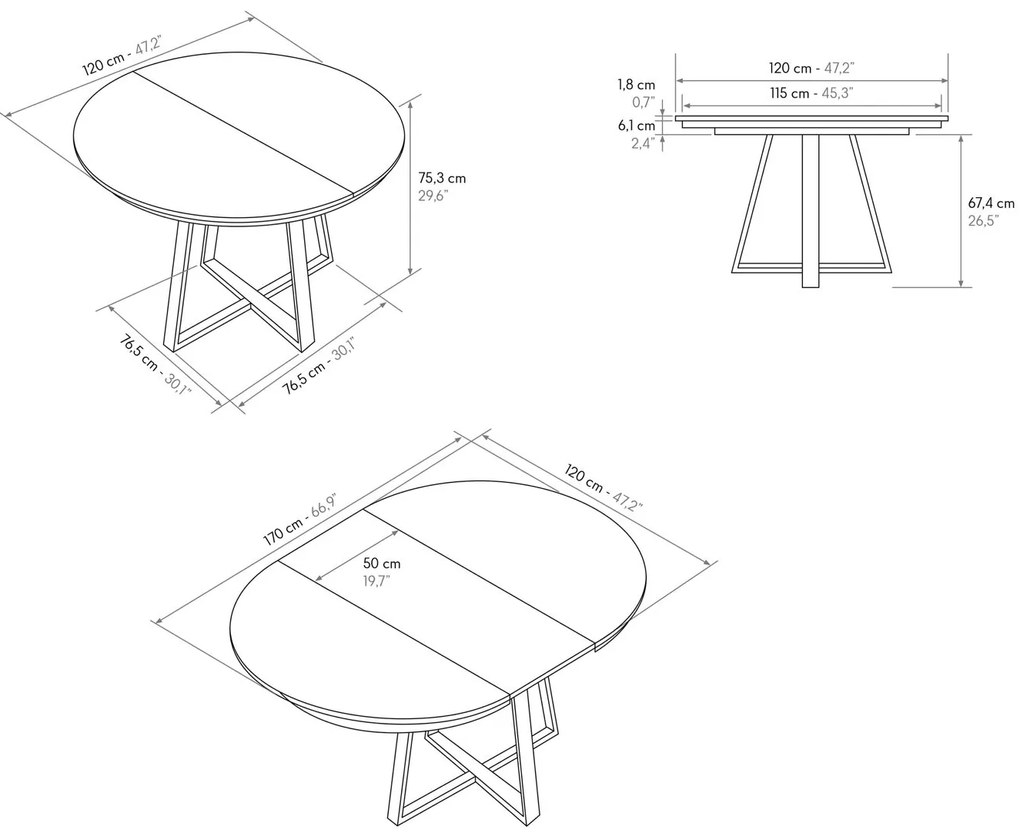 Masa Melania rotunda extensibila 120 cm - GRI CIMENT